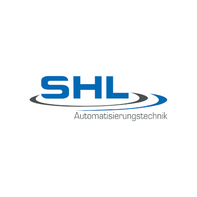 SHL Schriftzug in blau und Automatisierungstechnik in schwarz